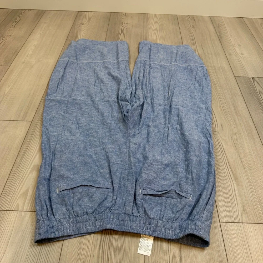 Banana Republic Wide Leg Cropped Linen Blend Pull On Pants Antique Blue L 568213